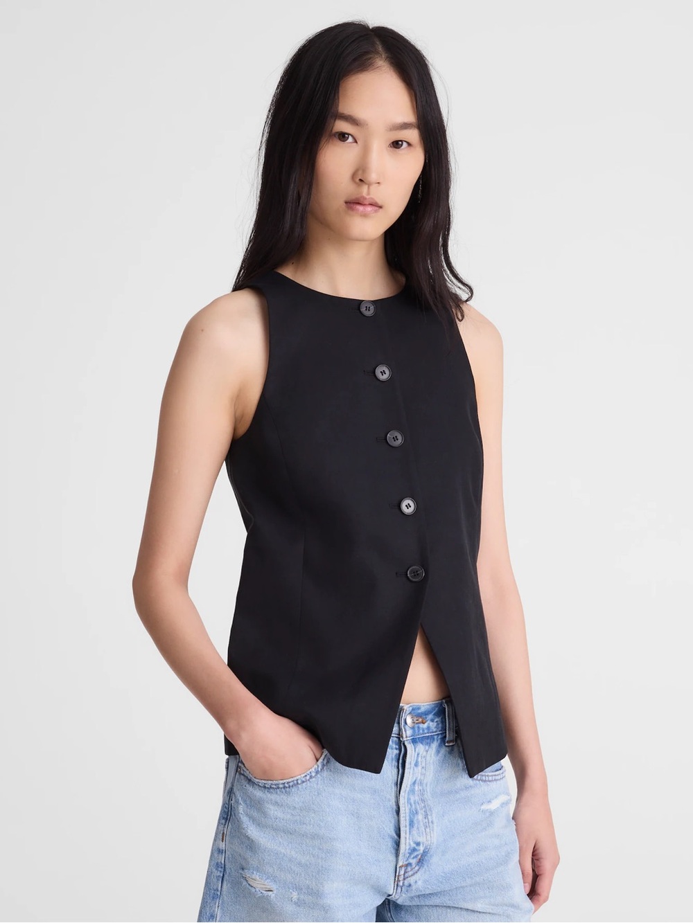 Madewell Crewneck Cutaway Vest in Drapey Twill 12